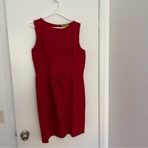 Red Linen Dress, Large, A-Line with Tie Front Knee Length